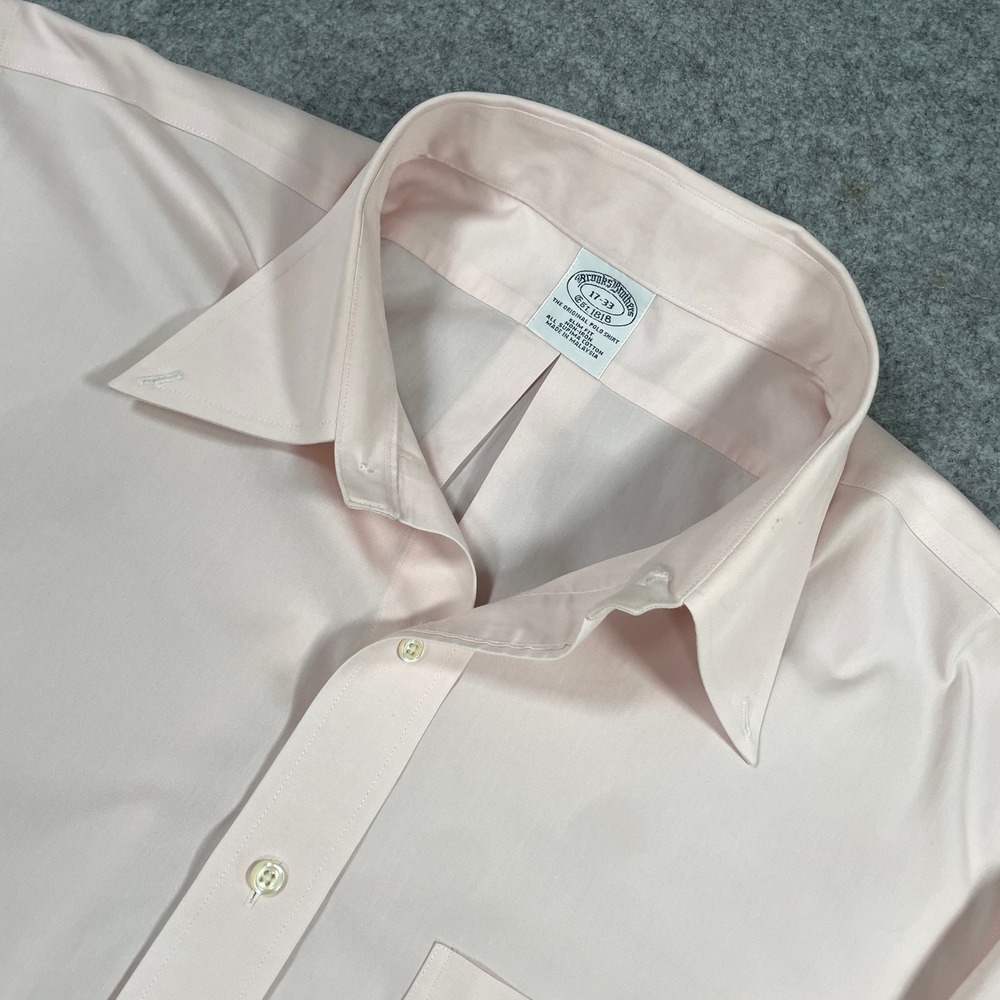 Brooks Brothers Mens Button Down 17-33 Pink Slim Fit Non-Iron Supima Cotton